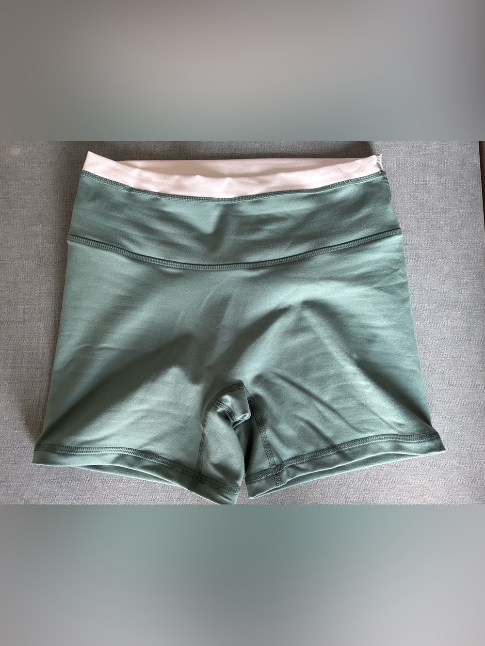 Fleo High-Waist Intimate Shorts in Sage with Pale Pink Waistband